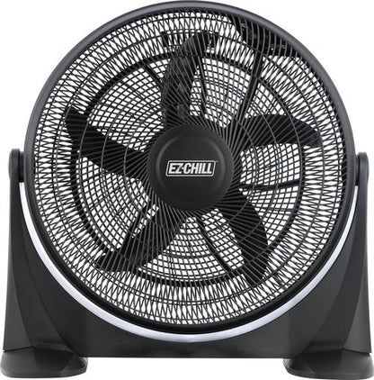 EZ-CHILL 20" High Velocity Floor Fan with 180 Degree Adjustable Tilt, 3 Speed, Ideal for Home, Bedroom, & Office, 01302