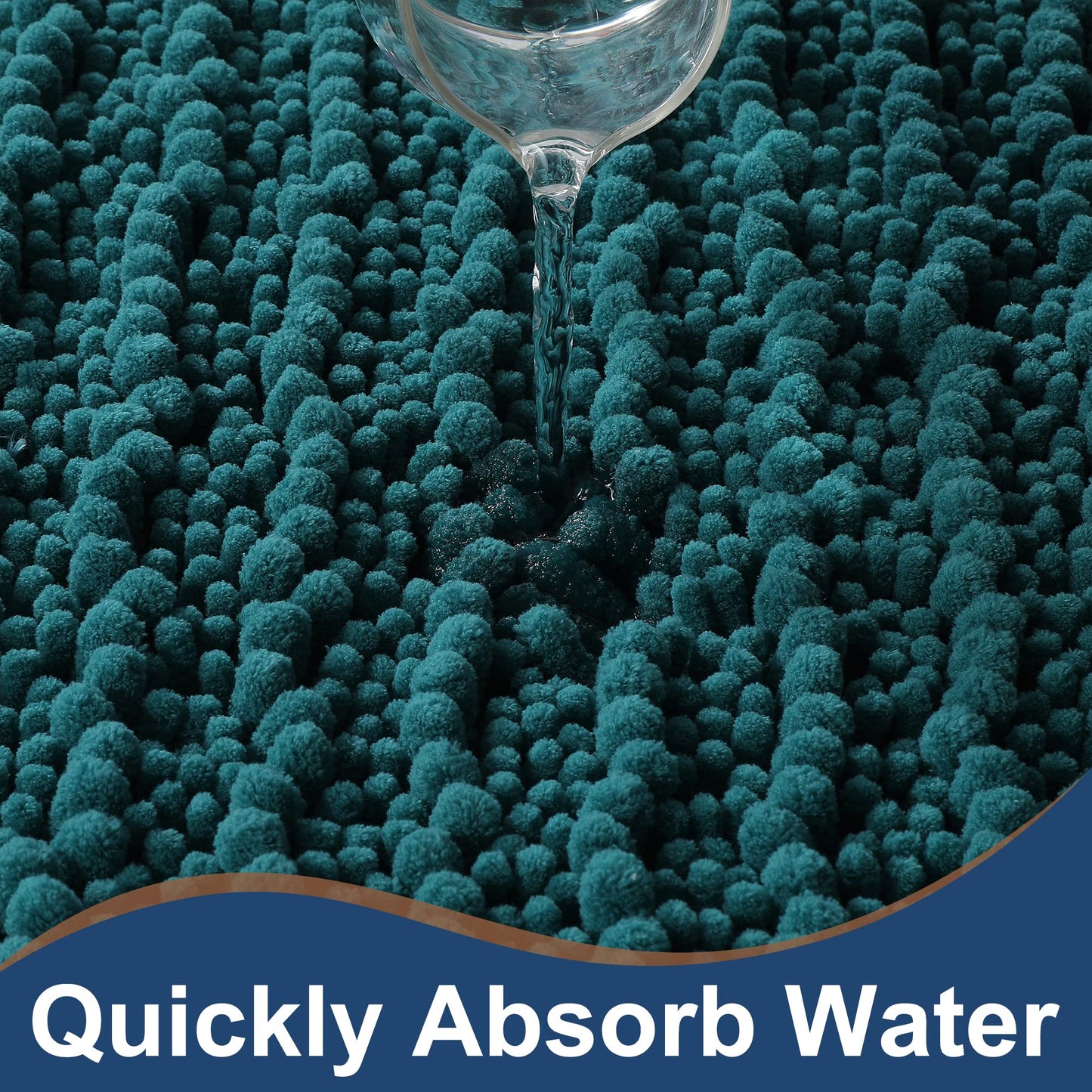 FLOLEOPA Luxury Chenille Teal Green Bathroom Rugs Bath Mats Sets, Extra Soft and Absorbent Bathroom Rugs Non Skid Machine Wash Dry Bath Mats（32"x20" Plus 17"x24"）