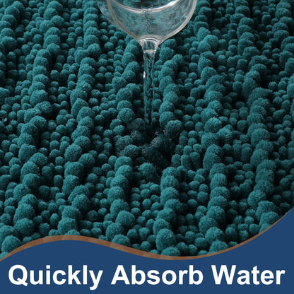 FLOLEOPA Luxury Chenille Teal Green Bathroom Rugs Bath Mats Sets, Extra Soft and Absorbent Bathroom Rugs Non Skid Machine Wash Dry Bath Mats（32"x20" Plus 17"x24"）