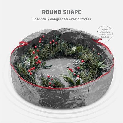 ZOBER Christmas Wreath Storage Bag - 30 Inch Durable Wreath Container with Dual Zippers & Strong Handles - Gray