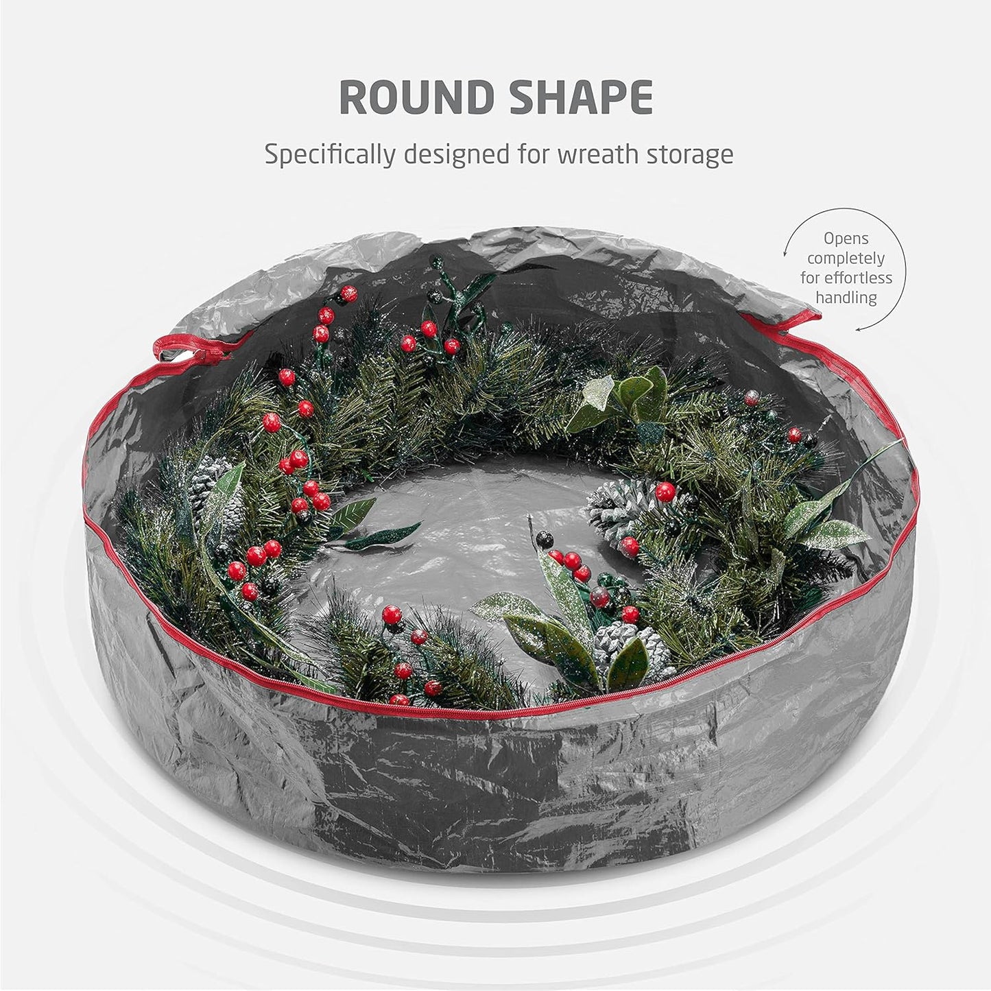ZOBER Wreath Storage Bag - 36 Inch Durable Container for Artificial Wreaths - Gray with Dual Zippers