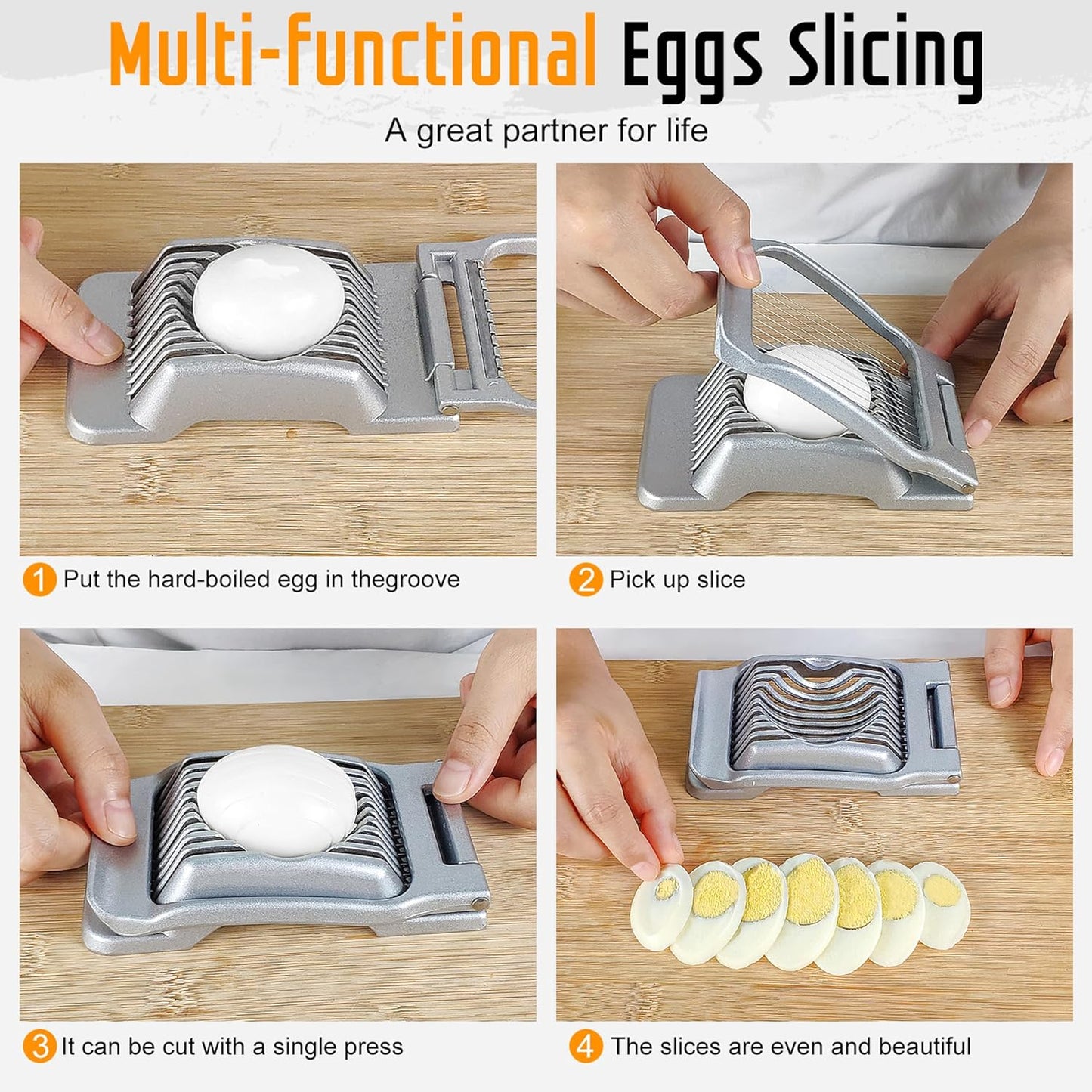 Skiennix Egg Slicer - Heavy-Duty Stainless Steel Cutter | Dishwasher Safe for Eggs, Salads & More