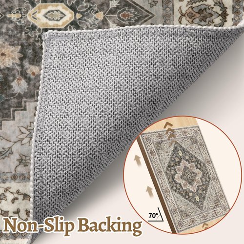 Tangsoo 2x6 Washable Runner Rug for Hallways, Non Slip Vintage Runner, Farmhous Soft Low Pile Long Rug Runner, Print Distressed Grey Carpet Runners for Kitchen Bedroom Entryway Bathroom Living Room