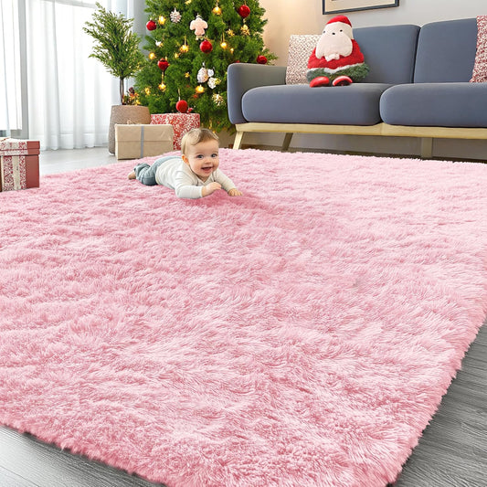 OLANLY Large Area Rug - Soft Fluffy Shaggy Carpet for Living Room & Bedroom | 9x12, Pink