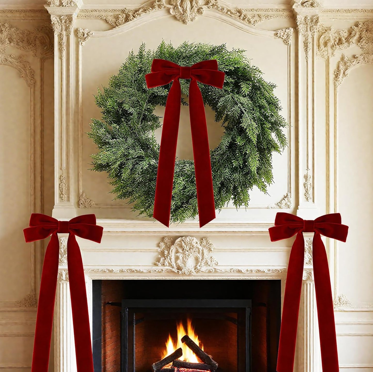 Senjie Velvet Christmas Bows - Large 20in Vintage Ribbon Bows for Staircase Garland & Wreath | 6-Pack Burgundy