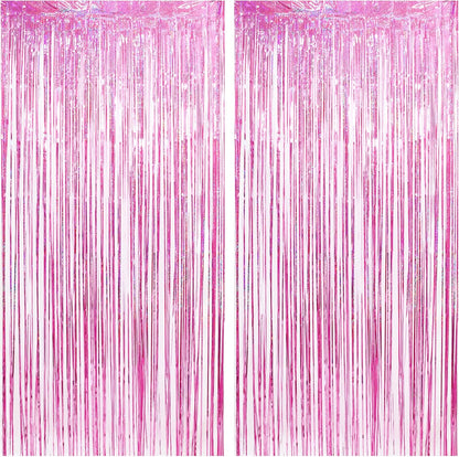 Pink Tinsel Fringe Backdrop by [Brand Name] - Sparkly Foil Curtains for Birthdays & Parties | 2 Pack, 3.3×8.2ft