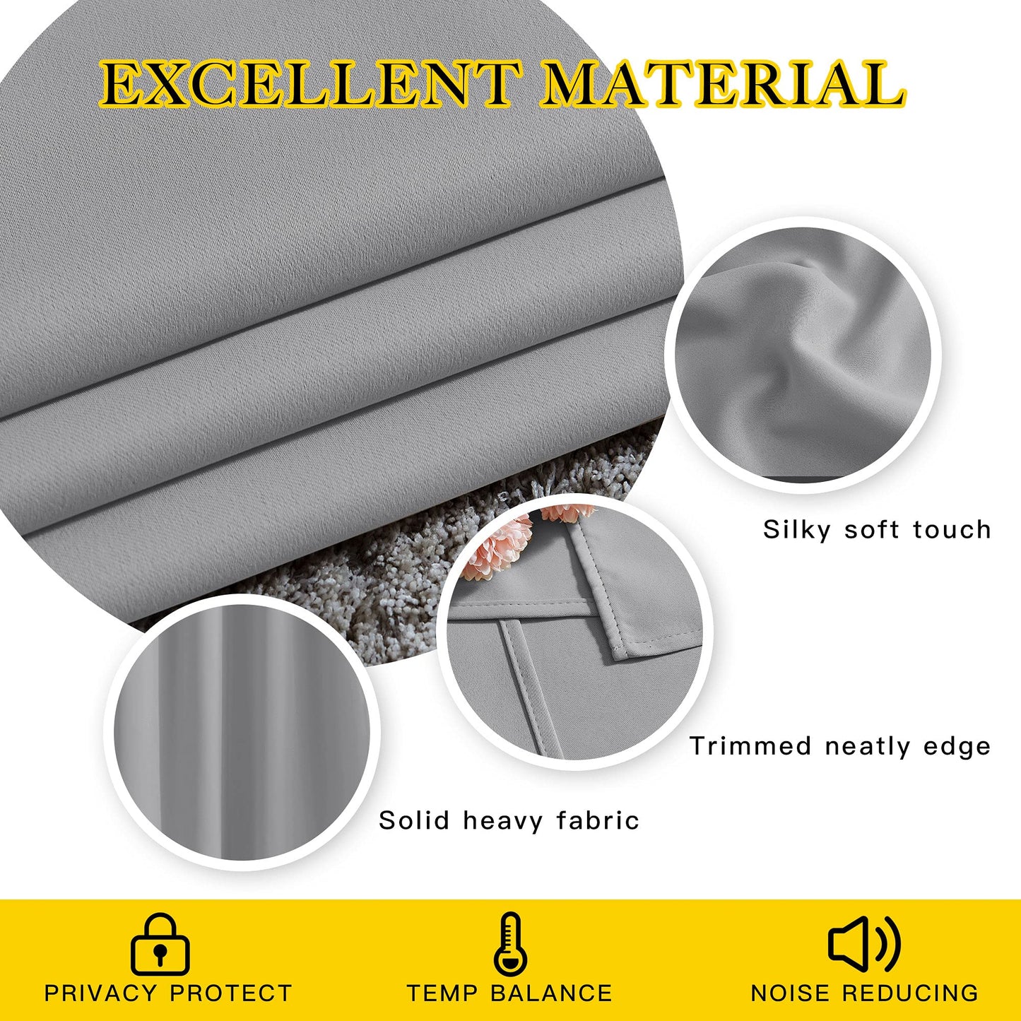 NICETOWN Bedroom Blackout Curtains Panels - Triple Weave Energy Saving Thermal Insulated Solid Grommet Blackout Draperies for Living Room (Silver Grey, Set of 2, W52 x L120)