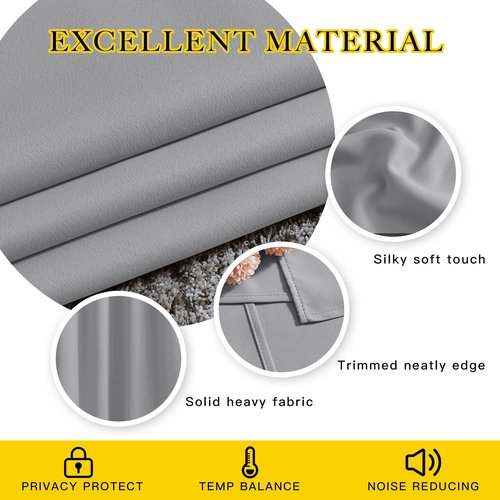 NICETOWN Blackout Silver Grey Curtains 48 inch Length for Bedroom - Thermal Insulated Solid Grommet Vertical Drapes for Kitchen/Cafe (Set of 2, W37 x L48)