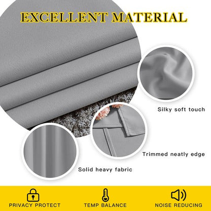 NICETOWN Blackout Silver Grey Curtains 48 inch Length for Bedroom - Thermal Insulated Solid Grommet Vertical Drapes for Kitchen/Cafe (Set of 2, W37 x L48)