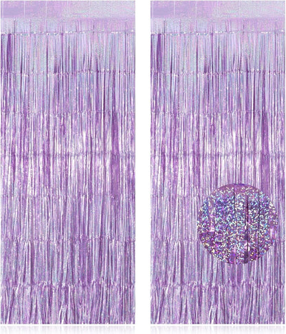 Skiennix Fringe Curtains - 2 Pack Foil Streamers for Birthday & Wedding Decor | Light Purple