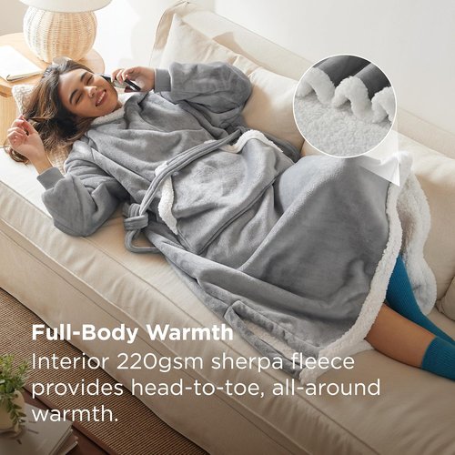 Bedsure Wearable Blanket Hoodie - Cozy Sherpa Sweatshirt for Adults | Perfect Birthday Gift for Women - Grey