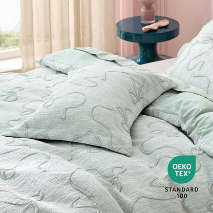 Bedsure Green Duvet Cover - Queen Size Bowknot Jacquard Design | Soft, Elegant Boho Bedding Set with 1 Duvet Cover & 2 Pillow Shams
