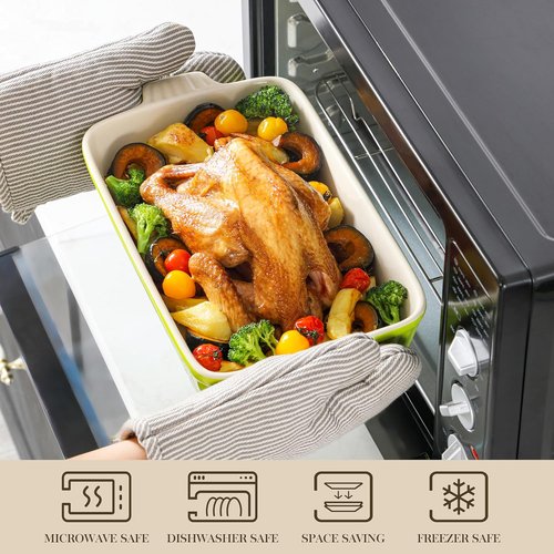 MALACASA Bakeware Set - 4-Piece Porcelain Baking Pans for Oven | Green Casserole Dishes (9.4"-14.7")