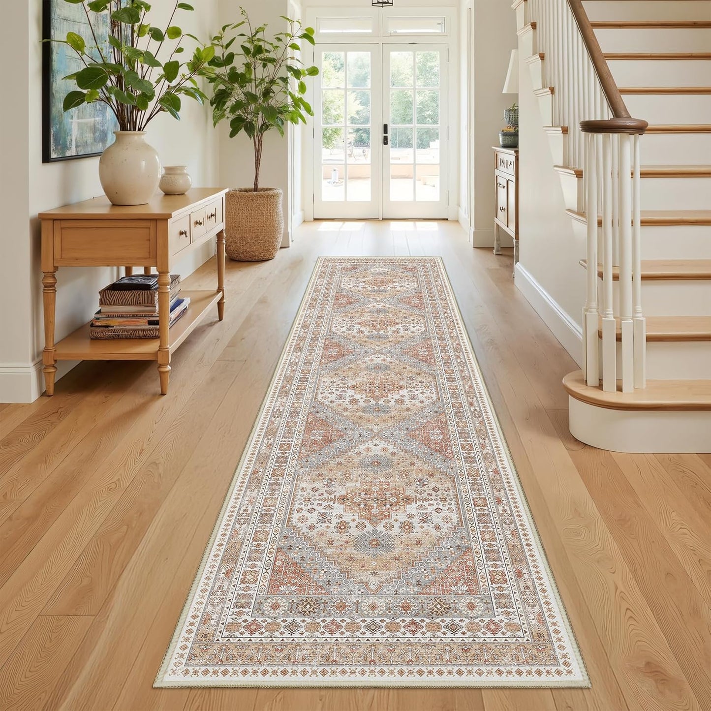 Skiennix Runner Rug - Non-Slip Vintage Hallway Runner | Washable 2x8 Soft Rug in Orange