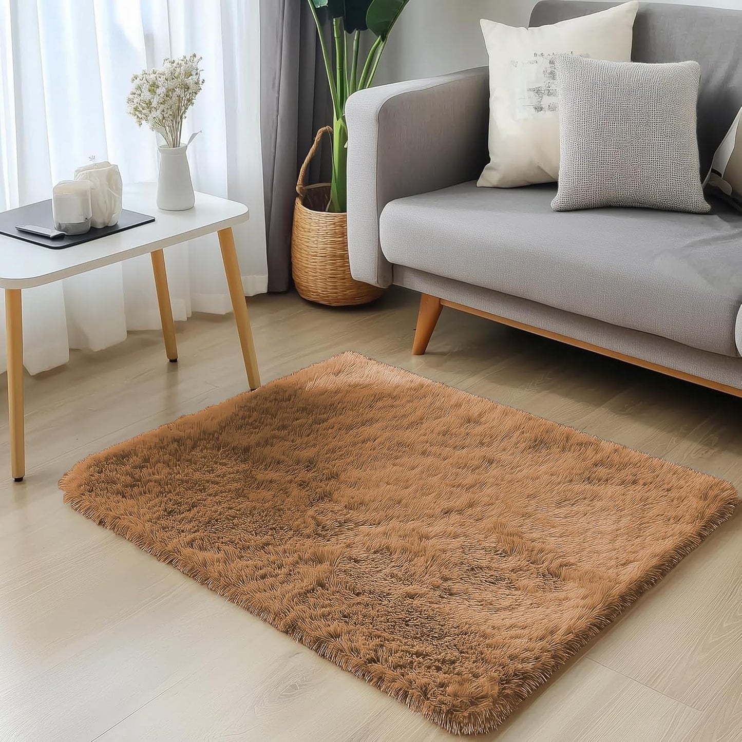 OLANLY Small Bedside Rug - Soft, Machine Washable Shaggy Throw Rug for Bedroom & Nursery | Khaki