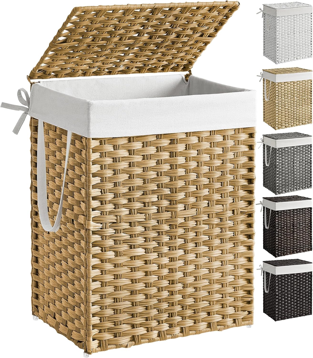 SONGMICS Laundry Hamper - 23.8 Gallon Synthetic Rattan Basket with Lid & Handles | Goose Yellow, Foldable