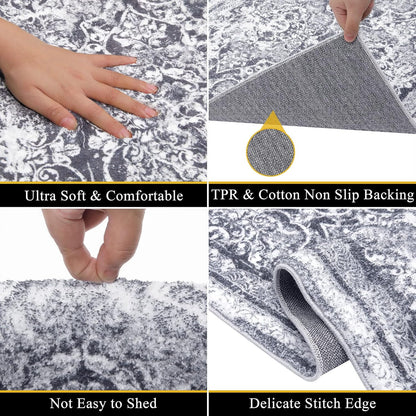 Vaukki Vintage Shaggy Hallway Runner Rug - Soft Non-Slip 2' x 6' Boho Entryway Mat | Grey Washable Carpet for Kitchen & Bathroom