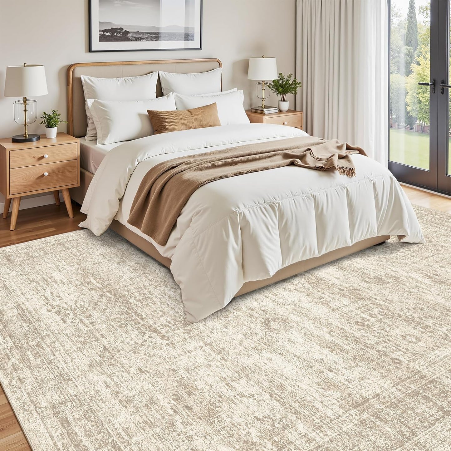Soalmost Area Rugs - Non-Slip, Machine Washable Vintage Design | Lightweight 9x12 Beige Rug for Living Room, Bedroom, Dining Room, Home Office