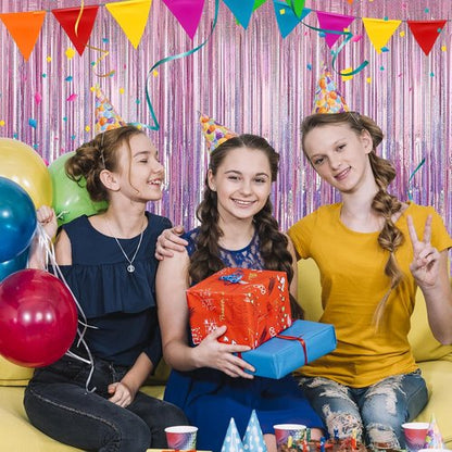 Crosize Laser Pink Foil Fringe Backdrop Curtain - 7 Pack | Perfect for Birthday Parties & Photo Booths