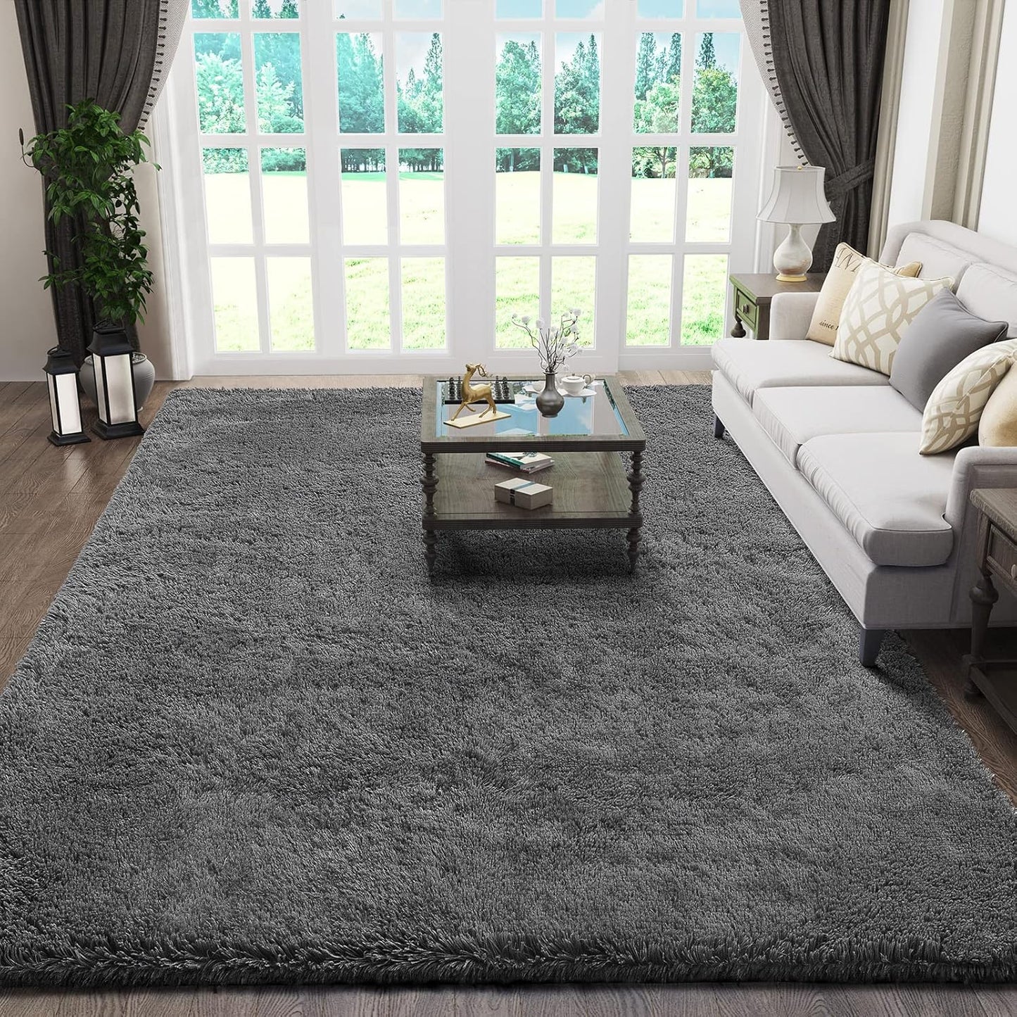 Ophanie Area Rug - Soft Non-Slip Fluffy Shag 5x8 for Living Room & Bedroom | Grey Plush Carpet