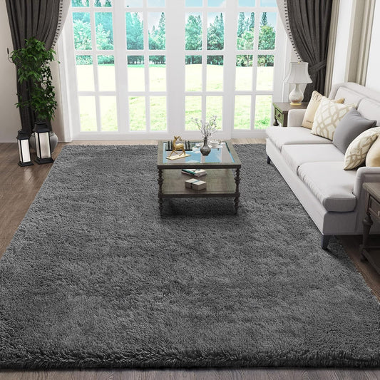 Ophanie Area Rug - Soft Non-Slip Fluffy Shag 5x8 for Living Room & Bedroom | Grey Plush Carpet