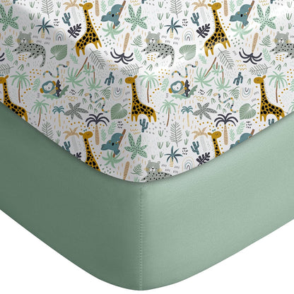 Yoofoss Fitted Baby Crib Sheets - Super Soft Microfiber 2-Pack for Standard Crib & Toddler Mattress | Green & Giraffe Design 28x52x8in