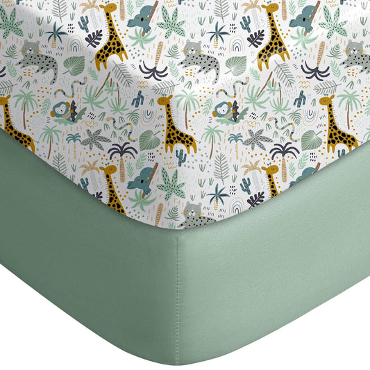Yoofoss Fitted Baby Crib Sheets - Super Soft Microfiber 2-Pack for Standard Crib & Toddler Mattress | Green & Giraffe Design 28x52x8in