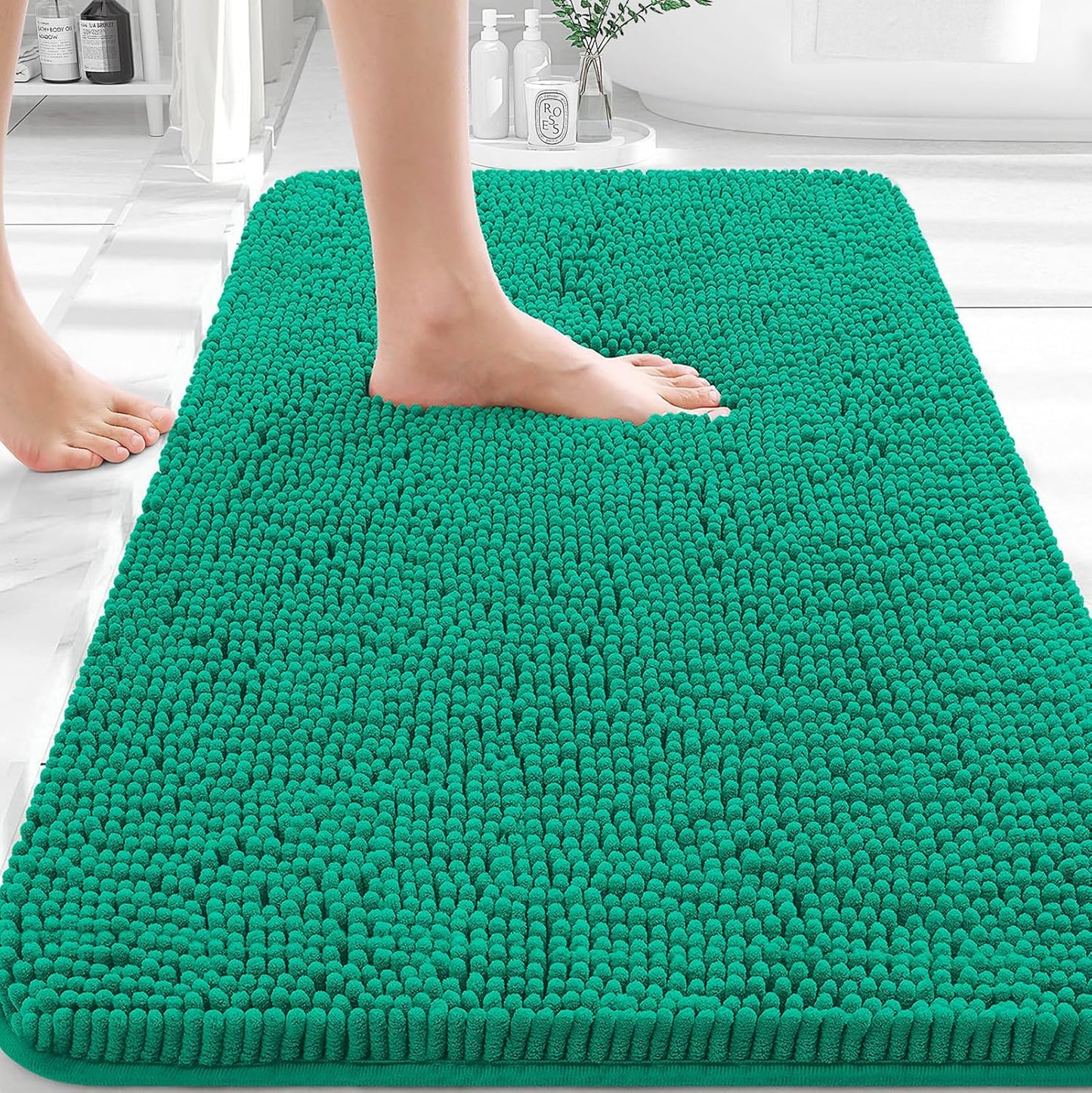 OLANLY Bathroom Rugs - Extra Soft Absorbent Chenille Mats | Quick Dry, Machine Washable, 36x24 Emerald