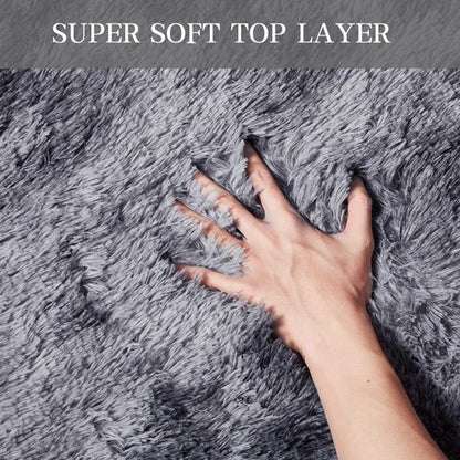 Large Area Rugs for Living Room, 6x9 Feet Fluffy Shag Fuzzy Plush Soft Bedroom Area Rugs, Indoor Floor Carpet for Kids Boys Girls Dorm Nursery Home Decor Aesthetic, Tie-Dyed Dark Gray