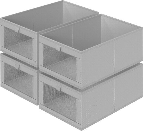 Criusia Linen Closet Organizers - 4 Pack Foldable Storage Baskets for Towels, Clothing, and Books | Grey