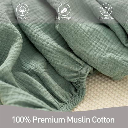 Muslin Bassinet Fitted Sheets 2 Pack, Soft Breathable Cotton Baby Bassinet Mattress Sheet Set, 360° Elastic Snug Fit, Universal for Oval, Rectangle & Hourglass Cradle, Baby Bedding (Bright Leaves)