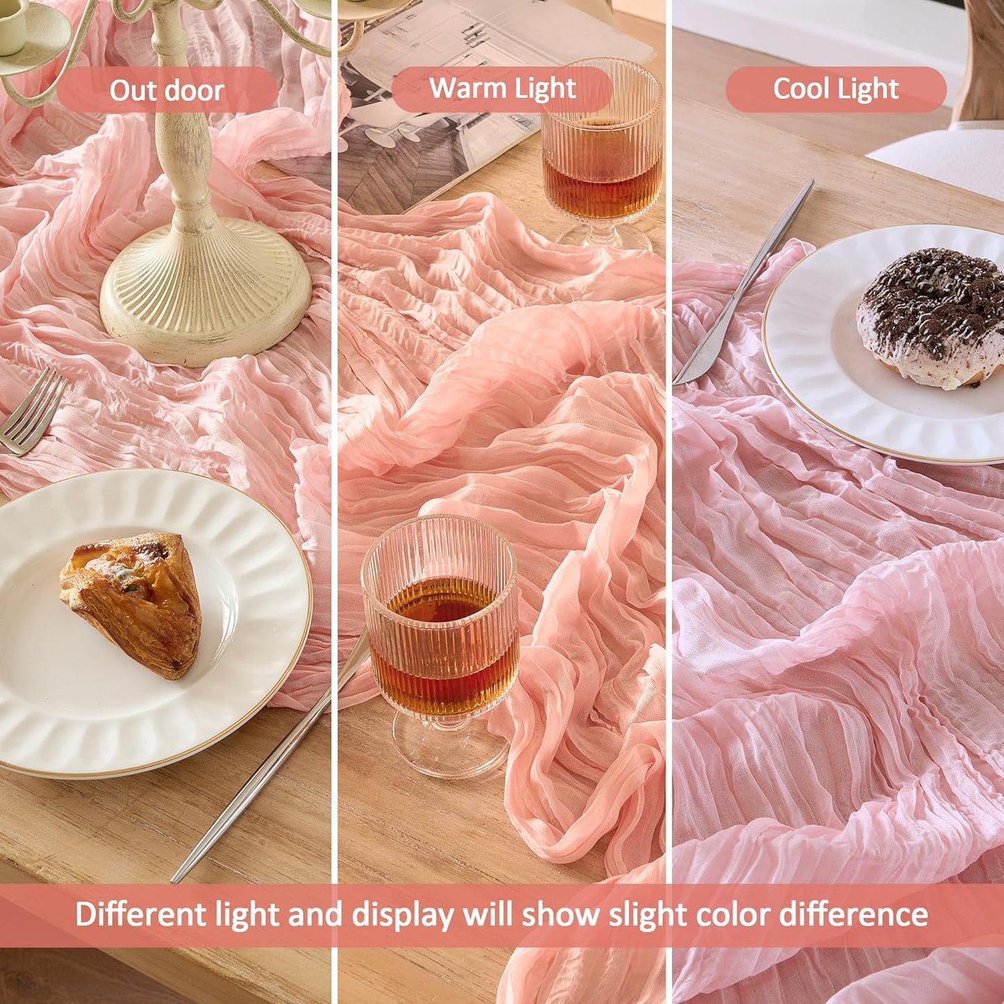 Skiennix 6 Pack Dusty Pink Table Runners - 120 Inch Boho Rustic Gauze for Weddings & Events