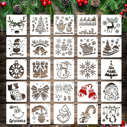 Regine Switzerland 25 Pcs Christmas Stencils - Reusable 6x6 Inch Templates for DIY Crafts & Decorations