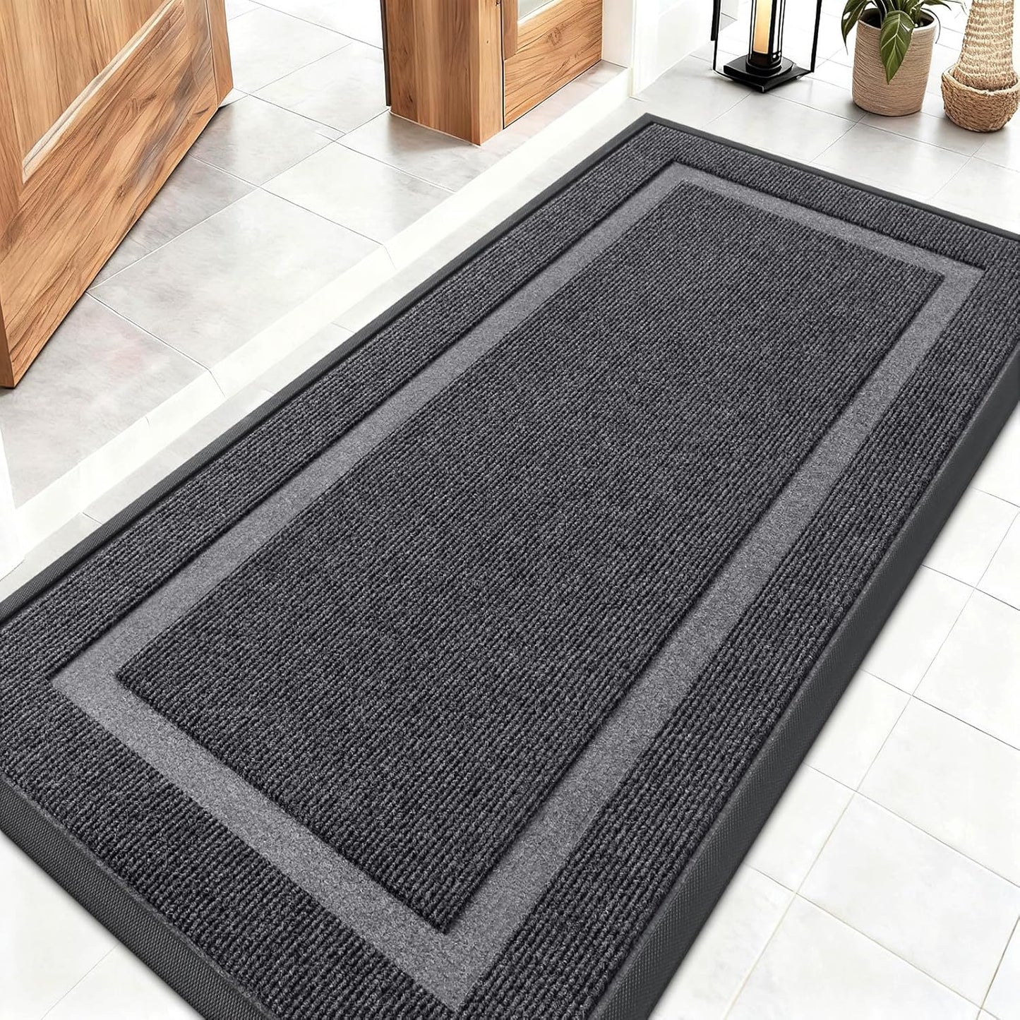 OLANLY Waterproof Front Door Mat - All-Season, Sturdy Natural Rubber, Easy Clean | 47x23, Grey