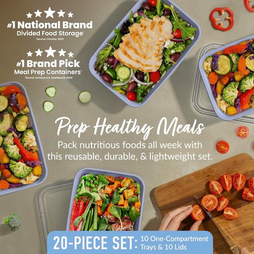 Bentgo Prep - 20-Piece Reusable Meal Prep Containers | Durable, BPA-Free, Microwave & Dishwasher Safe (Periwinkle)