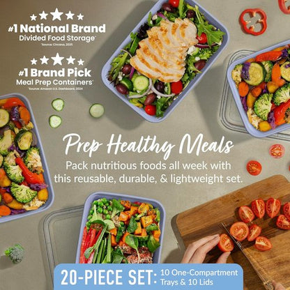 Bentgo Prep - 20-Piece Reusable Meal Prep Containers | Durable, BPA-Free, Microwave & Dishwasher Safe (Periwinkle)