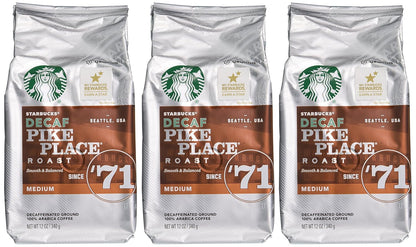 Starbucks Decaf Pike Place Roast - Ground Coffee, 12 oz. Bag | Pack of 3 for Smooth Flavor