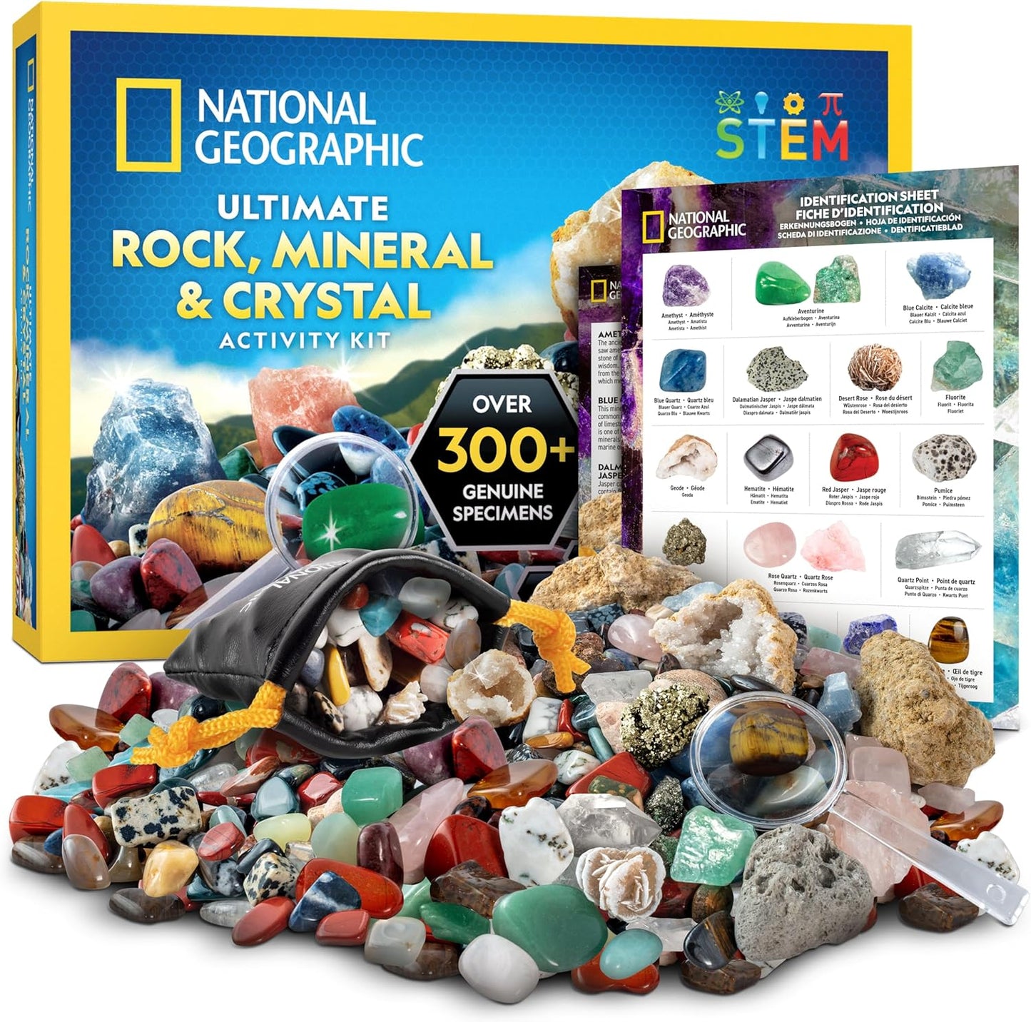 National Geographic Rock Collection Box - 300+ Piece Gemstones & Crystals Set | Geodes, Real Crystals & Minerals Science Kit for Kids