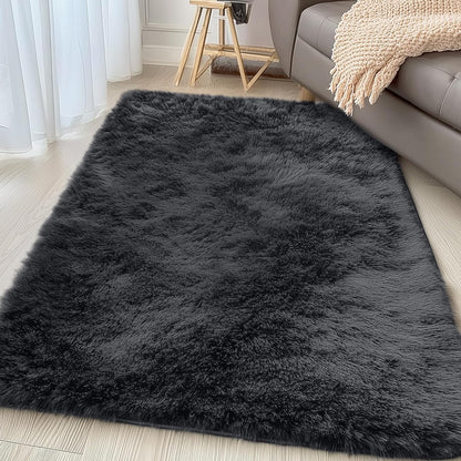 OLANLY Soft Fluffy Shaggy Area Rug - Machine Washable 3x4 Accent Rug for Bedroom & Living Room | Black