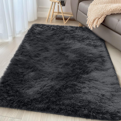 OLANLY 4x4 Machine Washable Accent Rug, Soft Fluffy Shaggy Area Rug for Bedroom, Living Room, Indoor Floor Carpet for Kids, Nursery, Home Decor, Black