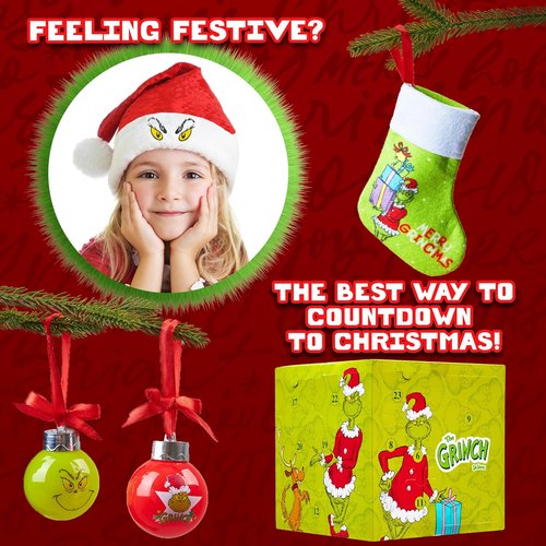 Grinch Advent Calendar 2025 - 24 Days of Christmas Countdown with Santa Hat & Socks | Perfect Holiday Decor for Women & Teens