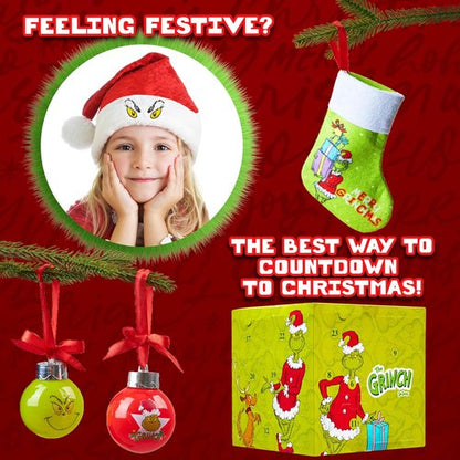 Grinch Advent Calendar 2025 - 24 Days of Christmas Countdown with Santa Hat & Socks | Perfect Holiday Decor for Women & Teens