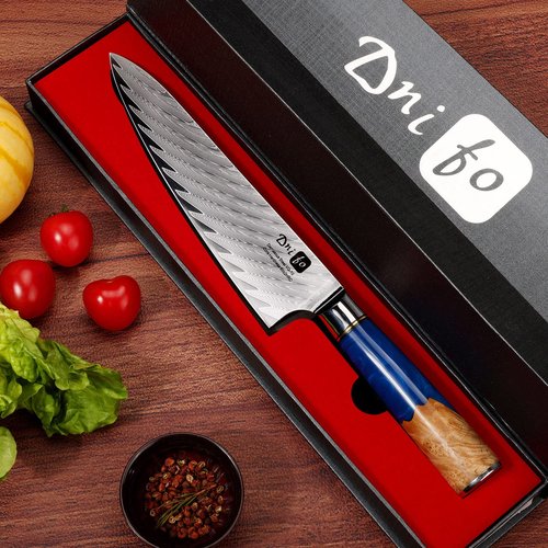 Dnifo Chef Knife, Damascus VG-10 Steel 8 inch Professional Sharp Kitchen Knife, Japanese Chef Knives Full Tang Half Bolster Cooking Damascus Knife, Anti-rusting Forged Damascus Chef's Knife