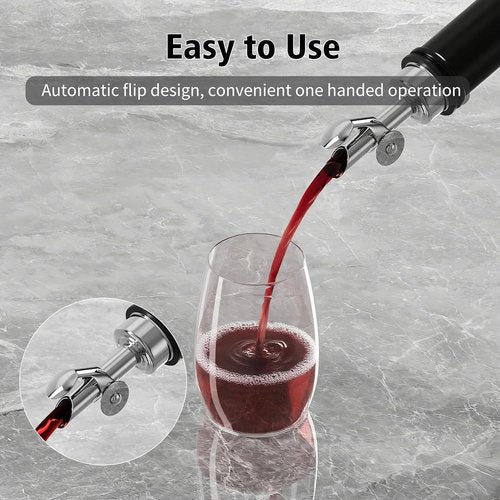 Auto Flip Liquor Pour Spouts 2-Pack, Leak-Proof 304 Stainless Steel Wine Pourer & Olive Oil Dispenser with Food-Grade Silicone for Kitchen, Bar, Restaurant (Silver)