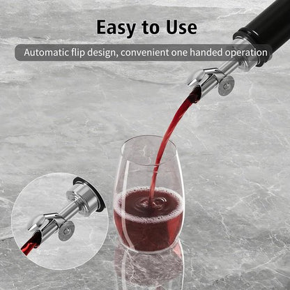 Auto Flip Liquor Pour Spouts 2-Pack, Leak-Proof 304 Stainless Steel Wine Pourer & Olive Oil Dispenser with Food-Grade Silicone for Kitchen, Bar, Restaurant (Silver)