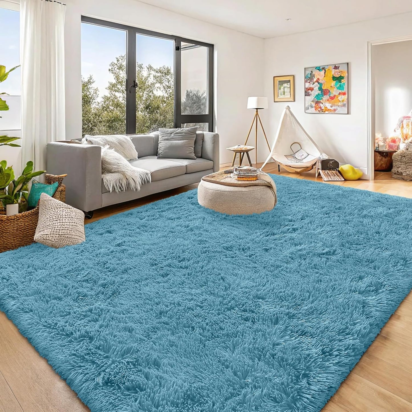 OLANLY Large Area Rug - Soft Fluffy Shaggy Carpet for Living Room & Bedroom | 8x10 Slate Blue
