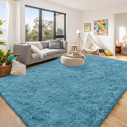 OLANLY Large Area Rug - Soft Fluffy Shaggy Carpet for Living Room & Bedroom | 8x10 Slate Blue