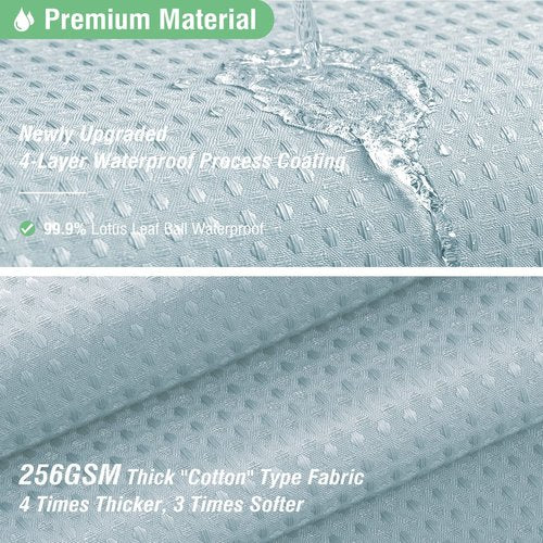 Dynamene Long Fabric Shower Curtain - Waffle Textured Tall Heavy Duty Cloth Shower Curtains for Bathroom, 256GSM Large Hotel Spa Luxury Bath Curtain Set with 12 Plastic Hooks(72Wx80H, Fog Blue)