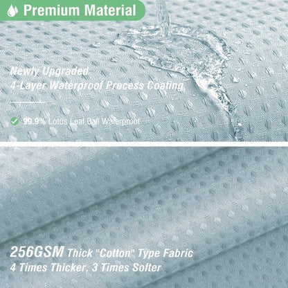 Dynamene Long Fabric Shower Curtain - Waffle Textured Tall Heavy Duty Cloth Shower Curtains for Bathroom, 256GSM Large Hotel Spa Luxury Bath Curtain Set with 12 Plastic Hooks(72Wx80H, Fog Blue)