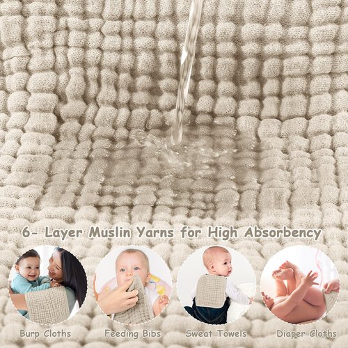 Looxii Muslin Burp Cloths 100% Cotton Muslin Cloths 12 Pack Large 20''x10'' Extra Soft and Absorbent Baby Burping Cloth for Boys and Girls (Apricot)